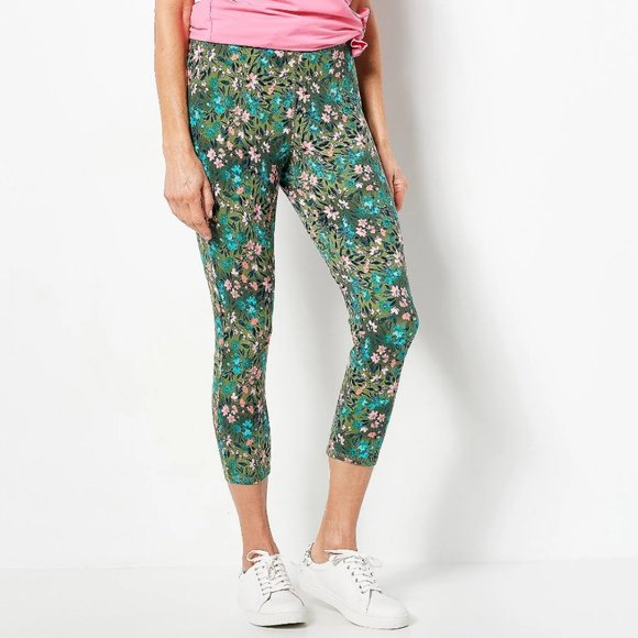 Denim&Co Pants - Denim & Co Active Printed Duo Stretch Pull On Crop Legging  12476